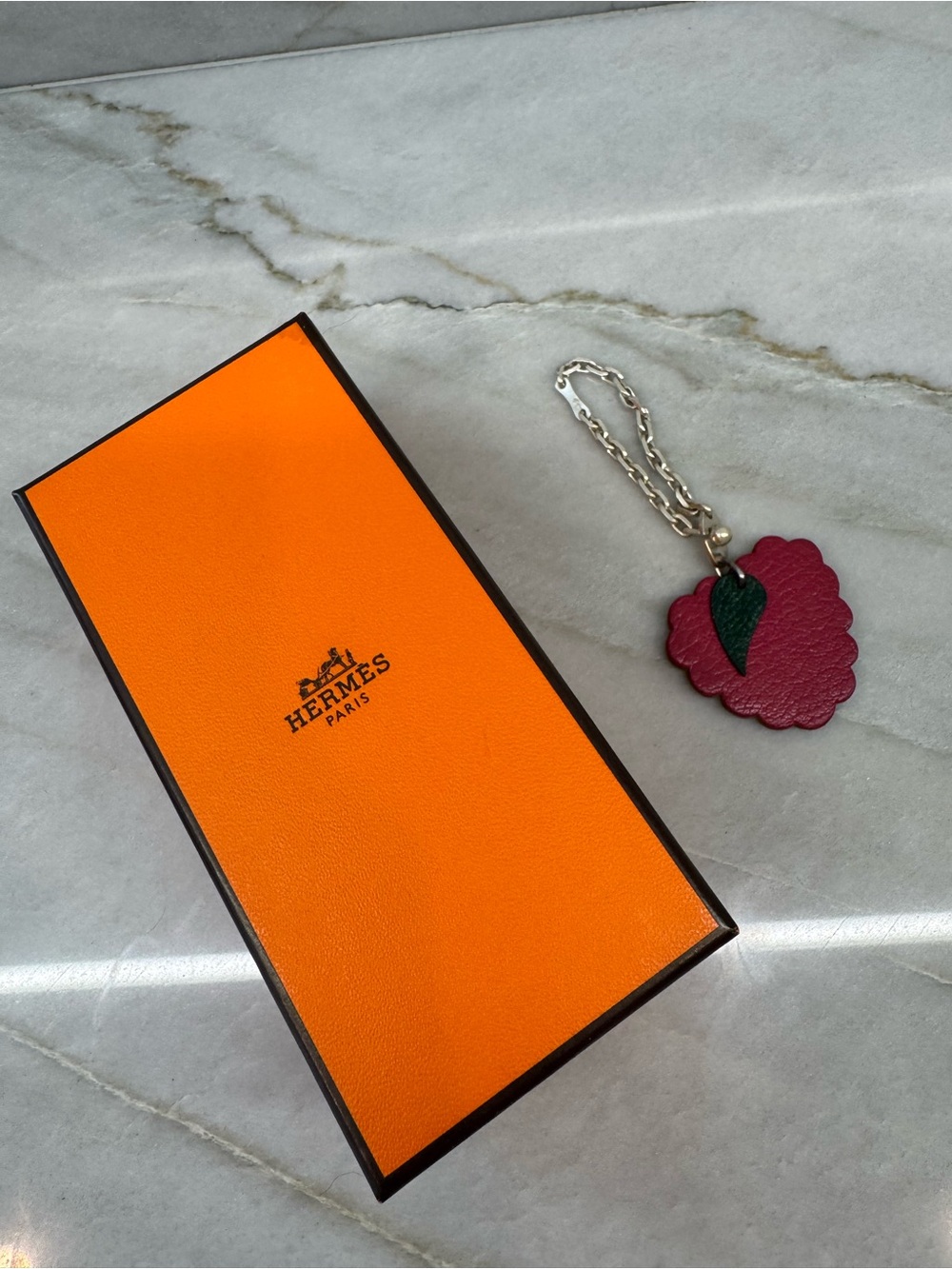 Hermes Leather Raspberry Bag Charm Keychain